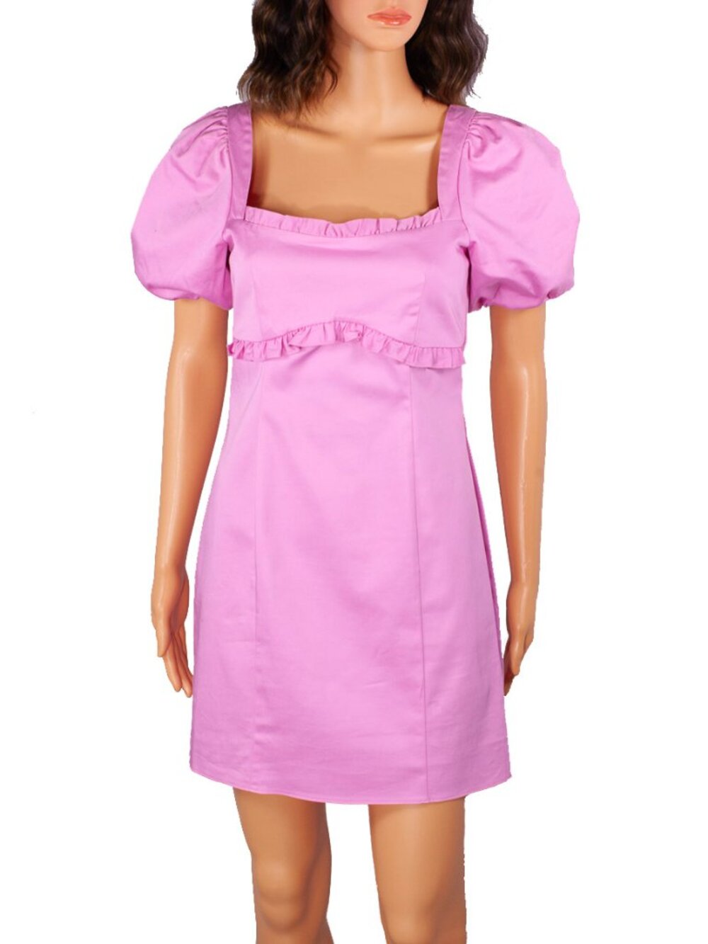 Topshop Pink Puff Sleeve Mini Dress US 2 Square Neck Ruffle Empire Waist